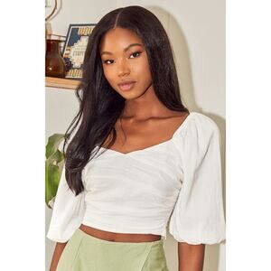 Lulus Take On The Trend White Pleated Puff Sleeve Crop Top - Size M